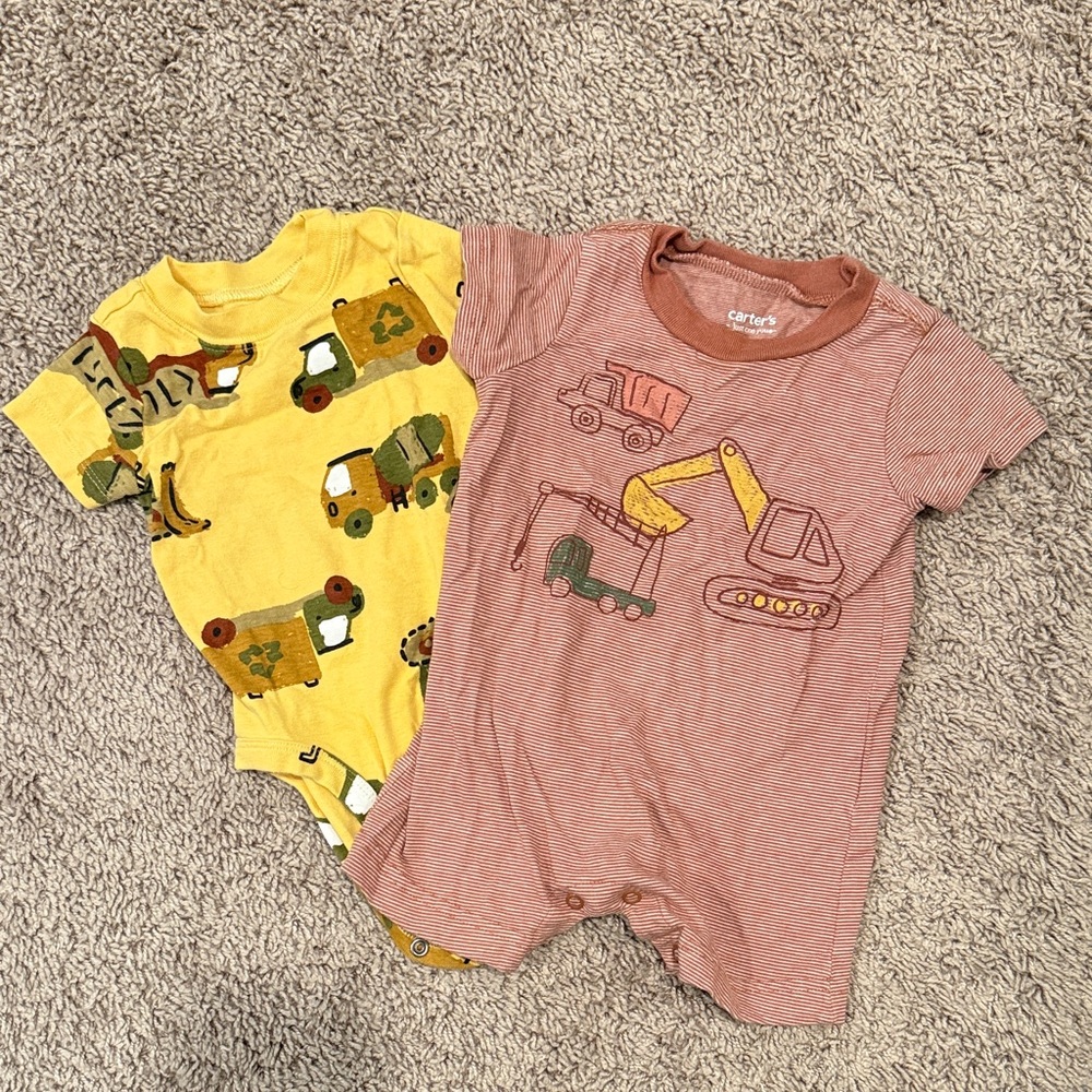 Carter's Yellow and Red Construction Rompers!
